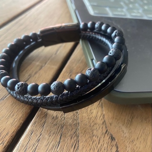 Misa & Co. Stainless Steel, 3 Strand, Lava Beads and Leather Bracelet / Black - Picture 4 of 5